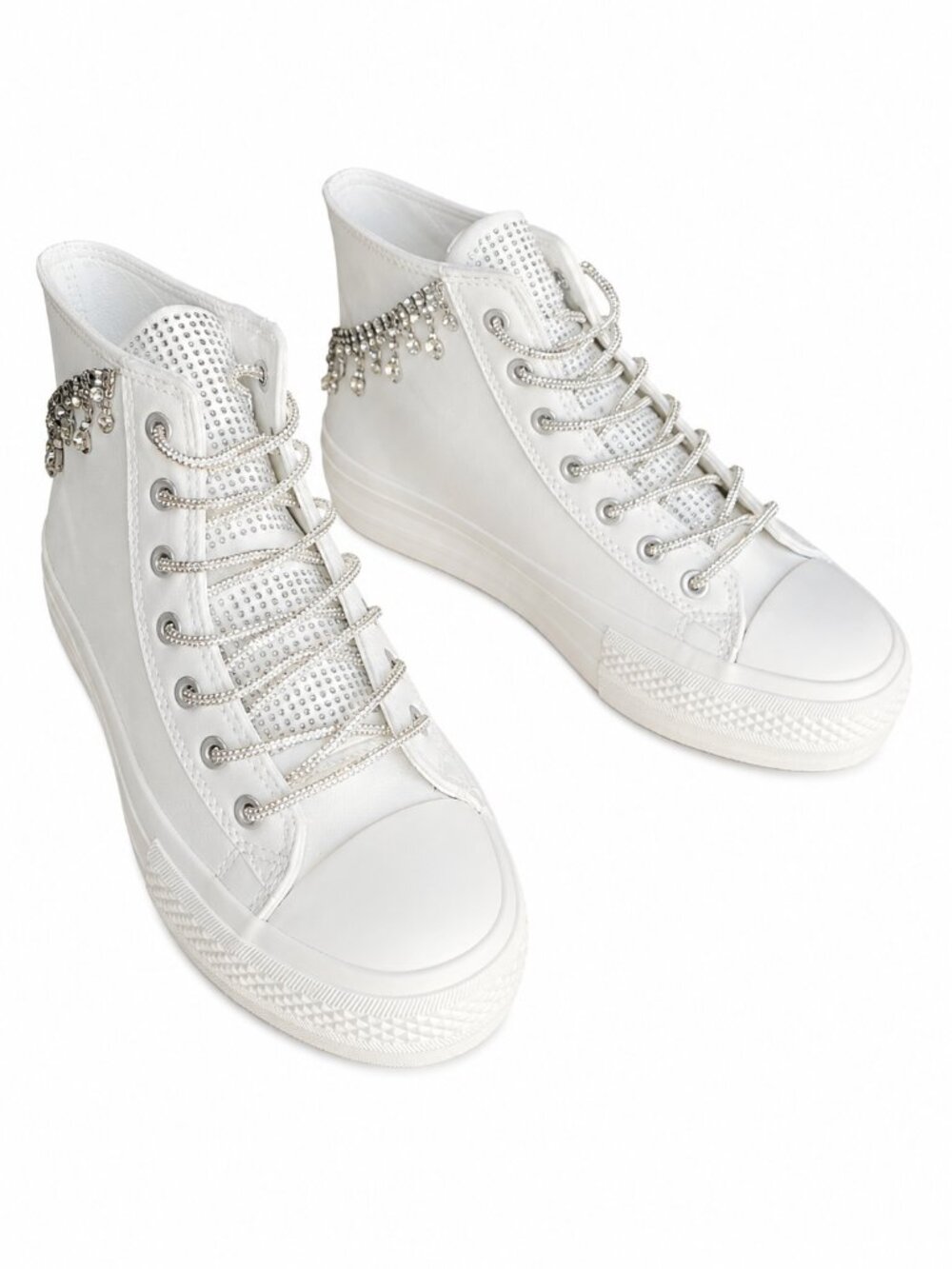 Azalea Wang Women's White Rhinestone Chain High Top Leather Platform Sneakers, 8